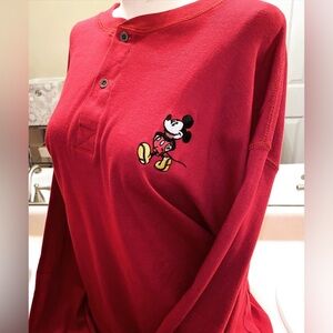 Vintage Disney Mickey Mouse Embroidered Long Sleeve Henley - Red - S